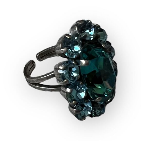 KRIKOR-COLLECTION Huge Krikor.de Blue Topaz Swarovski Crystal Silver Ring - Picture 3 of 6